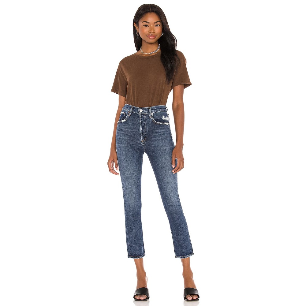 AGOLDE Jeans Riley High Rise Straight Crop Jeans Women 28x26 Blue Distressed